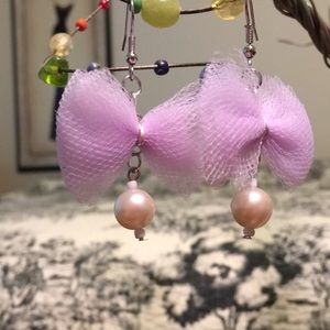 Handmade tulle bow pearl drop earrings BOGO